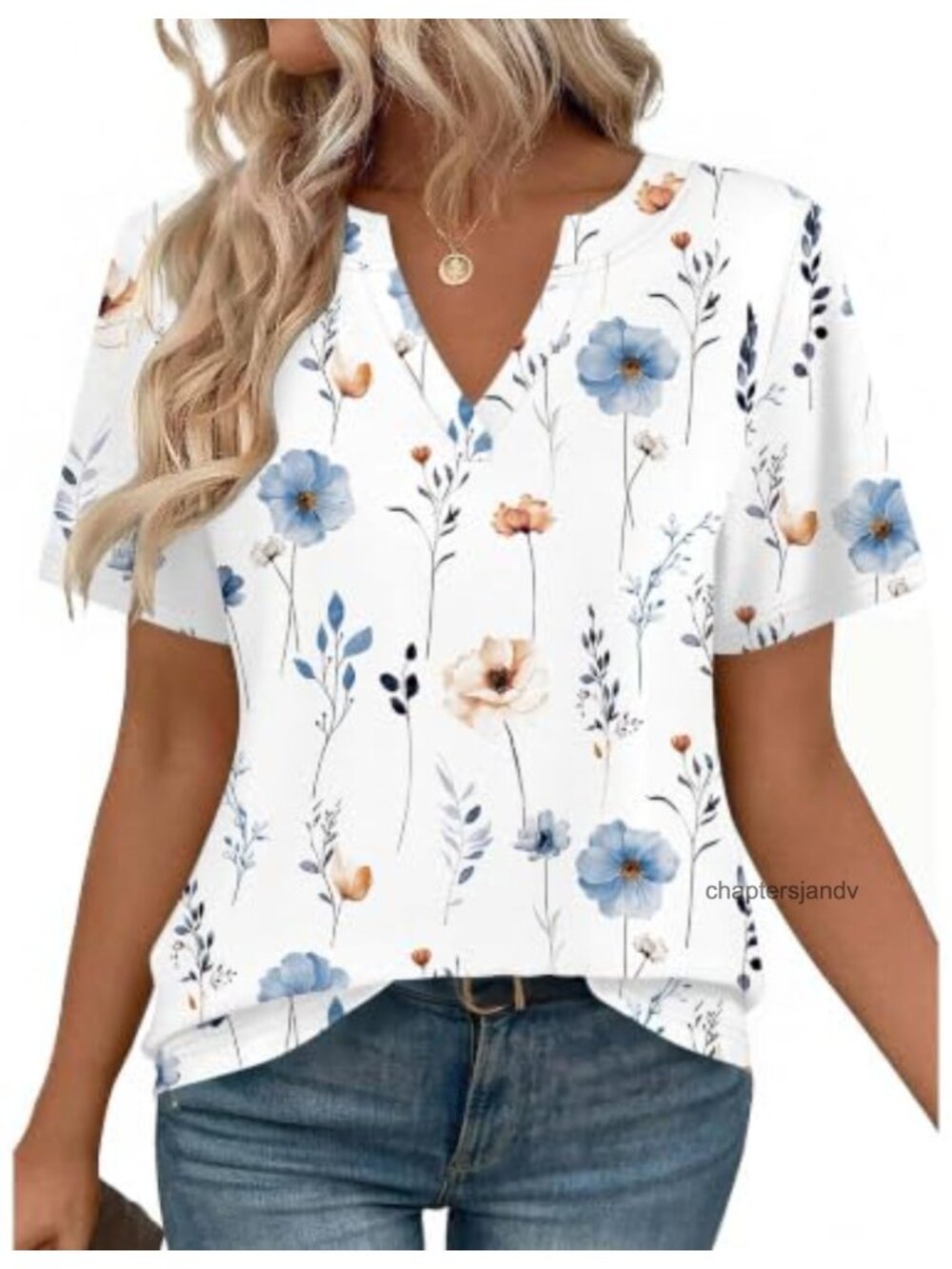 Women's Short Sleeve V-Neck Tunic Blouse High-Low Hem Dressy Casual Top